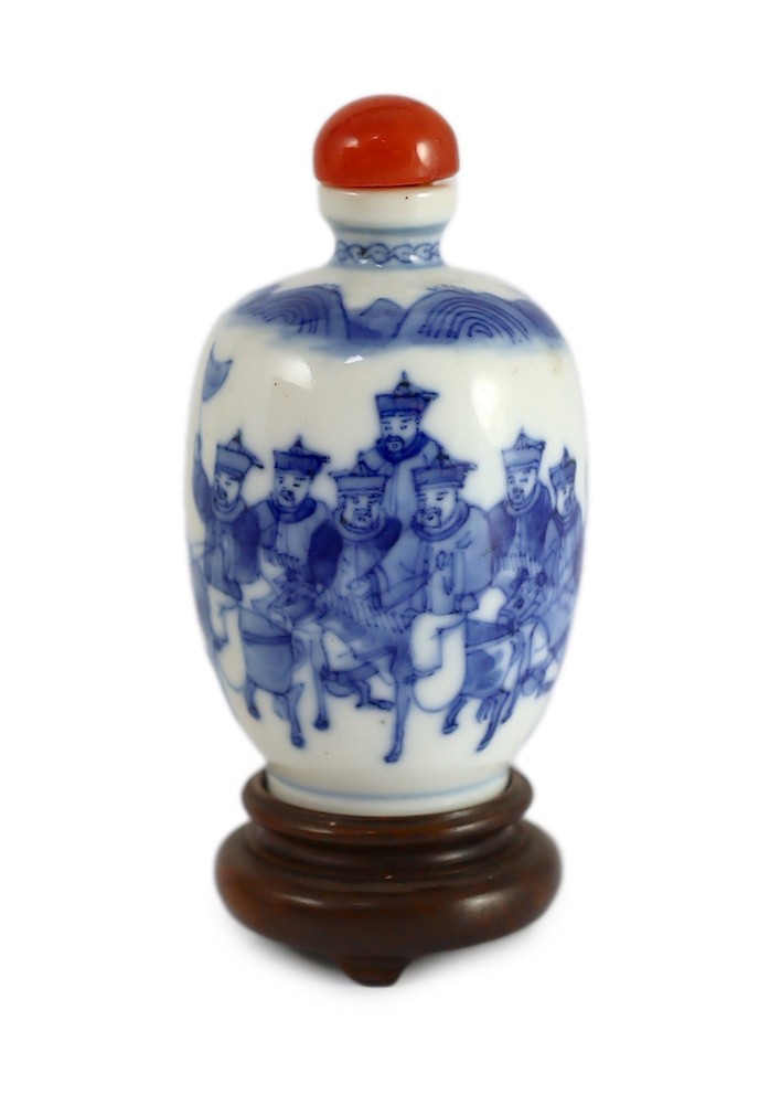 A Chinese blue and white snuff bottle, Yongzheng mark, 1850-1900, 6.5cm high